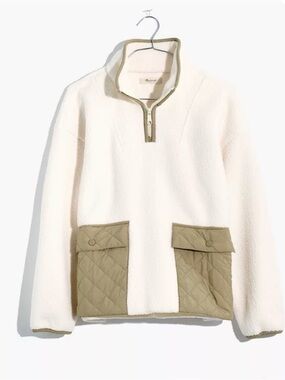 Madewell (Re)Sourced Cream Fleece Quilted Pocket Popover Jacket Small
